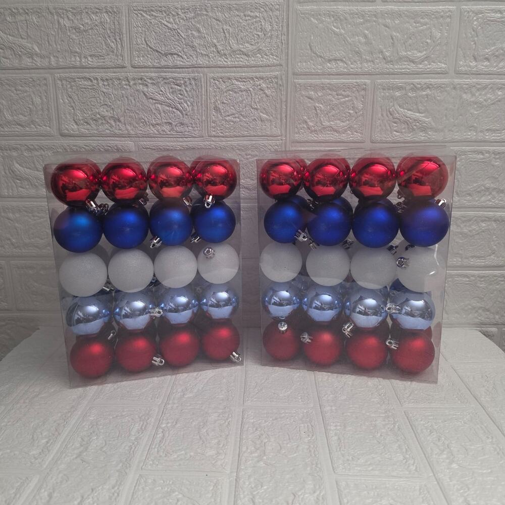 Bundle of 2 new 40-Count Red White & Blue Ornaments, 7.7" patriotic 4th of July
